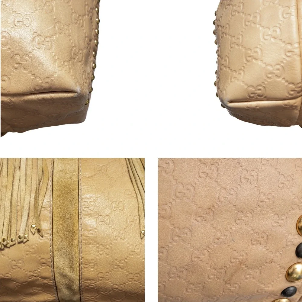 Gucci Vintage GG Babouska Leather Tote Bag Beige Fringe Studded Shoulder Bag LRG - Picture 16 of 16